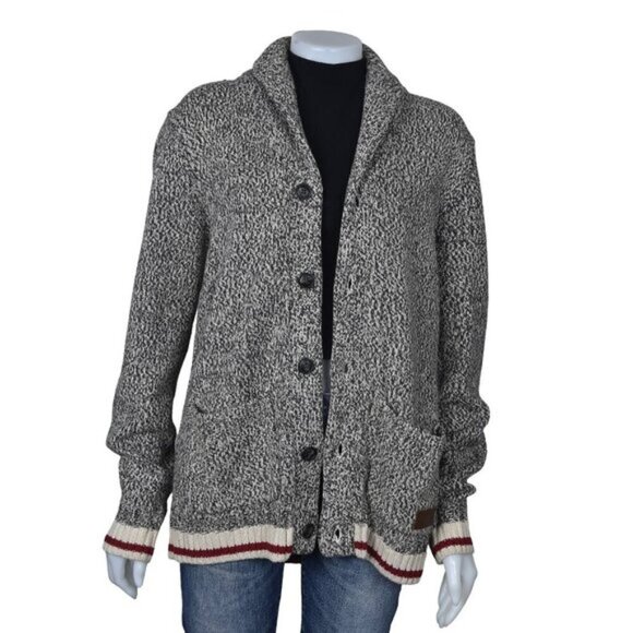 Roots Cabin Canada Cardigan Sweater Gray/White Shawl Collar Size Medium - Picture 2 of 12